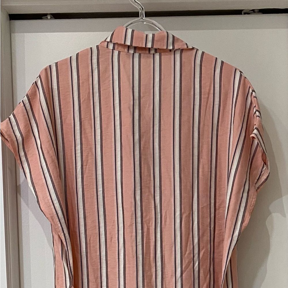 SHEIN Pink White Gray stripe belted Dolman Sleeve Midi shirt Dress medium - Picture 7 of 8